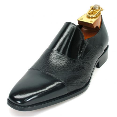 Carrucci Black Genuine Deer / Calf Leather Loafer Shoes KS2240-02